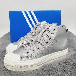 New adidas Nizza RF Platform Mid Shoes Silver Metallic Women's Size 7